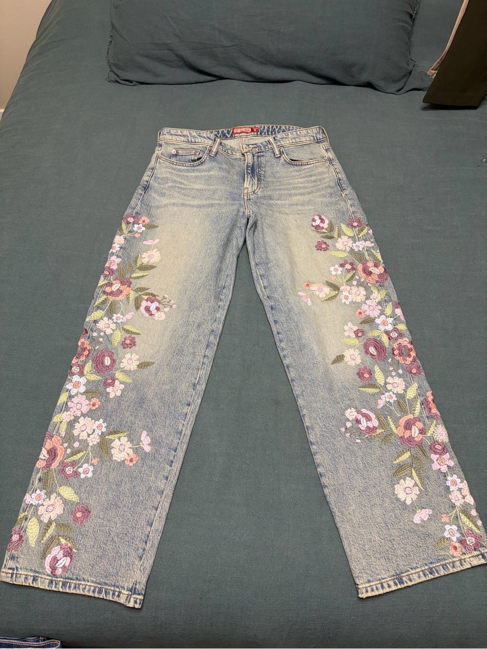 Lucky Brand Embroidered Floral Wide-Leg Women’s Jeans - Light Blue